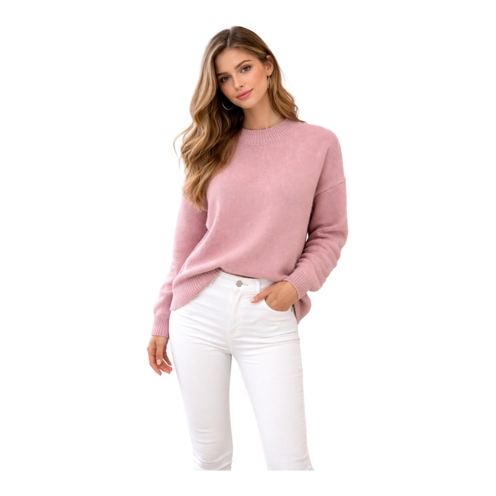 SHEIN Pink Knit Sweater Crewneck Long Sleeve Cozy Pullover Size M
